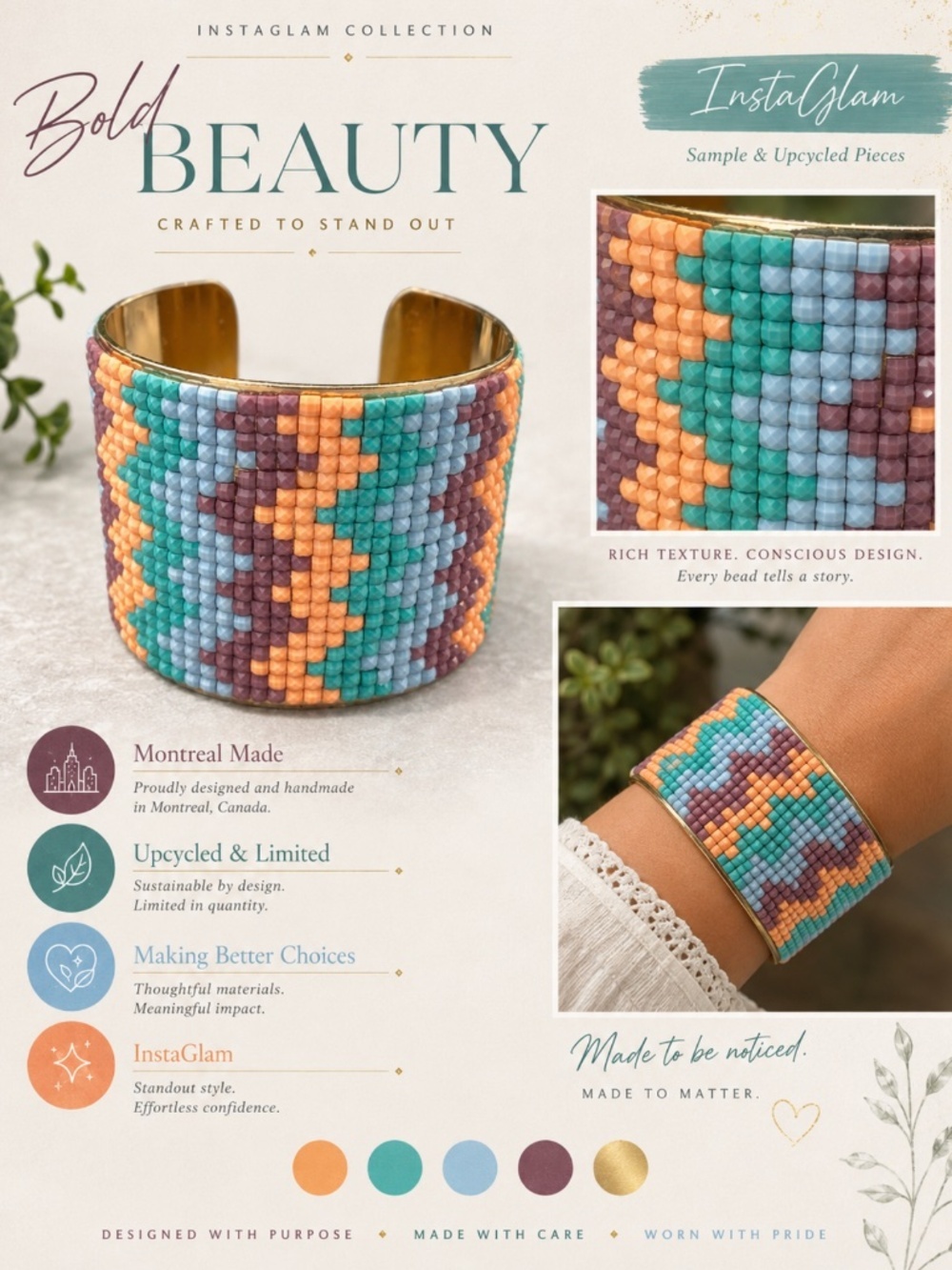 Handmade Canadian Beaded Cuff Bracelet